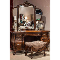 Coiffeuse de chambre en bois avec miroir Ensembles de vanités de maquillage en bois massif avec meubles de chambre de style américain