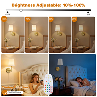 Lampu Dinding Nirkabel Isi Ulang dengan Remote Control 12 Warna RGB Dapat Diredupkan dengan Kap Lampu Kain untuk Kamar Tidur di Samping Tempat Tidur