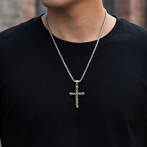 Stainless Steel Cross Pendant Vintage Cross Pendants <b>Necklaces</b> Men for Women Never Fade Religious Jewelry <b>Titanium</b> Steel Color - Product Image 2