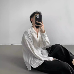 Mỹ <span class=keywords><strong>Retro</strong></span> cấm Áo sơ mi dài tay cao cấp nam Tòa Án phong cách Baroque lỏng Kết cấu đặc biệt áo sơ mi trắng - Product Image 4