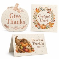 Carte en papier semence pour Thanksgiving avec illustration de blé et forme de citrouille