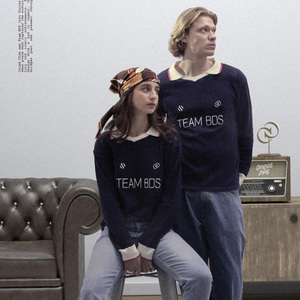 Custom Knitted <strong>Jumper</strong> <strong>Men</strong> Navy Blue Contrast Collar Long Sleeve <strong>Polo</strong> <strong>Jumper</strong> Team Graphic Vintage Soccer Style Knit <strong>Jumper</strong> OEM - Product Image 3