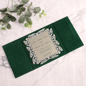 2026 Fancy Luxury Green Velvet Hardcover Wedding Invitation Laser Cutting Silver <b>Mirror</b> <b>Acrylic</b> Custom Monogram - Product Image 6