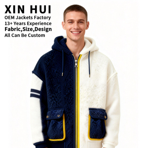 Sudadera con capucha de forro polar Sherpa personalizada para hombre y mujer, larga, de invierno, con bloques de color, diseño de patchwork en contraste, gruesa, cálida, con cremallera, estilo Teddy Streetwear - Product Image 2