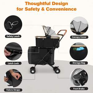 Sac Portable Cage Pliable Animaux Double Chariot 3-en-1 Cage de Voyage avec Double Transporteurs Détachables Double Poussette pour Animaux de Compagnie - Product Image 2