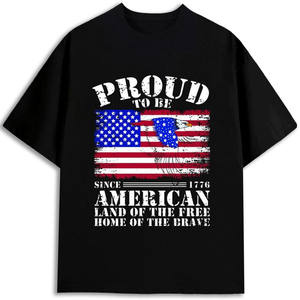 T-shirt Homme Drapeau Américain Fier, 100% Coton 180 g/m², Manches Courtes, Sérigraphié, Anti-rétrécissement, en Jersey - Product Image 1