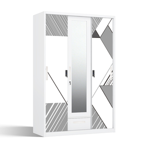 Armoire métallique avec miroir imprimé et 3 portes coulissantes 1200 mm, démontable pour chambre à coucher - Product Image 2