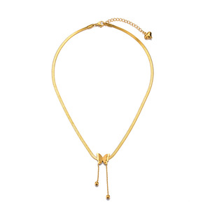 Colgante de mariposa esmerilado de oro real de acero inoxidable, cadena de hueso de serpiente con flecos delicados, collar de clavícula, accesorios de moda