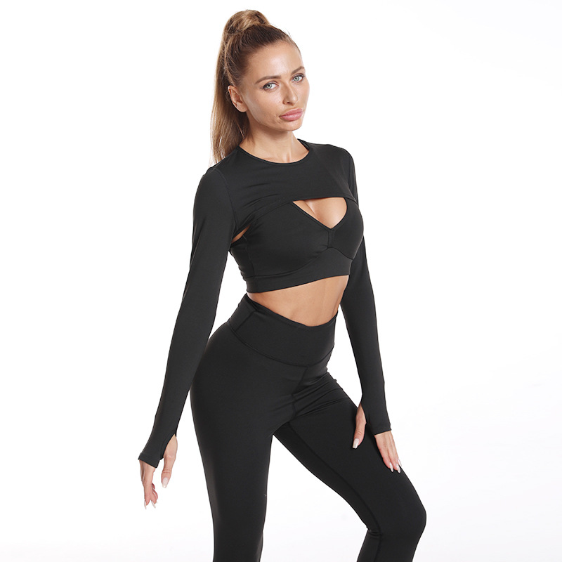 Ensemble 3 pièces haut + soutien-gorge + leggings noir