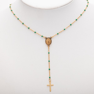 Collana con rosario in acciaio inossidabile stile italiano con Saint Benedict e San <span class=keywords><strong>Judas</strong></span> placcato oro 18K catena di perline croce regalo cattolico - Product Image 1