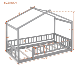 Letto a Casetta per Bambini, Letto a Terra con Ringhiere, Struttura in Legno Stile Montessori, Divertente Letto Gioco per Ragazze <span class=keywords><strong>e</strong></span> Ragazzi - Product Image 2