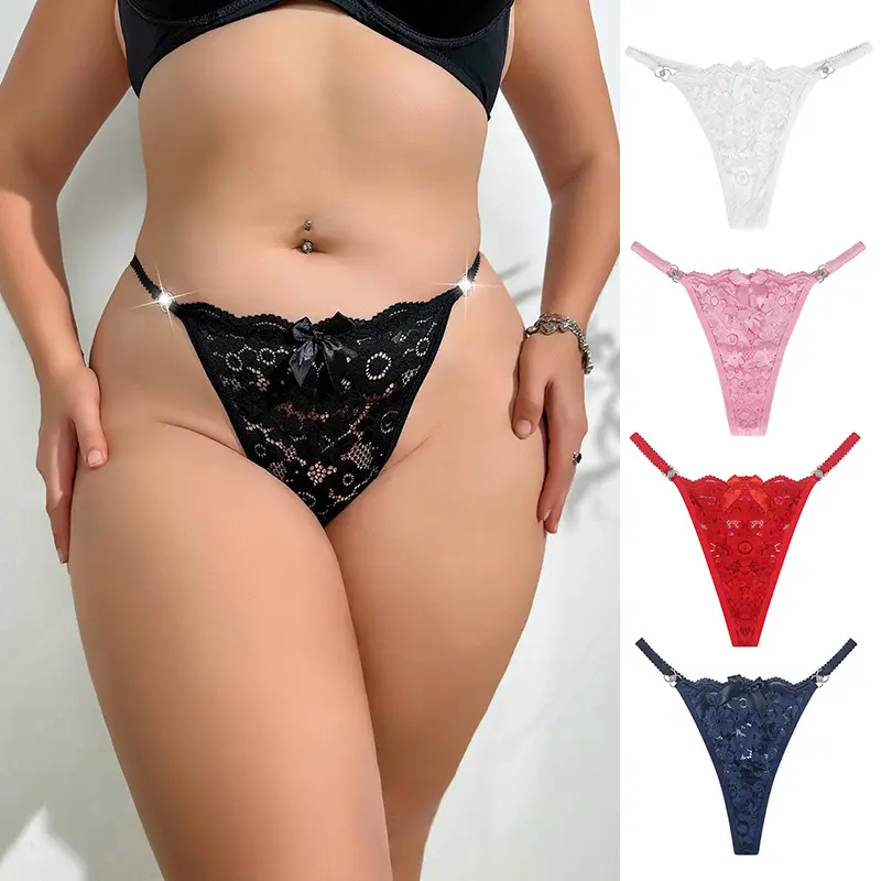 Plus Size Sexy Panties Lace Thong Panties Sexy Thong Women Lace Mesh Lingerie Underwear Erotic G-STRING Hollow Out Shiny Panty