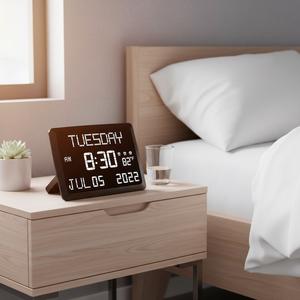 Modern <b>Digital</b> <b>Clock</b> Large Display White Font Indoor Temperature Alarm Snooze 12 24 Hour Battery Powered Rectangle Plastic - Product Image 4