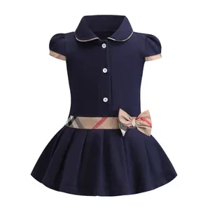 I bambini stile Preppy vestono la primavera estate colletto Peter Pan 100% cotone bambini ragazze mezza manica Polo Dress