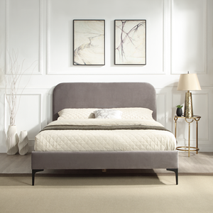 Cama de plataforma tapizada de tela gris oscuro con diseños elegantes simples modernos para adultos - Product Image 1