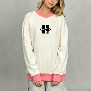 Sudadera de cuello redondo con ribete a contraste de moda al por mayor, 100% algodón French Terry, con logotipo bordado personalizado, estilo oversize para mujer, ¡Gran oferta! - Product Image 2