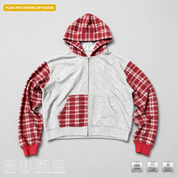 ZHILIAN Sudadera con capucha y cremallera completa, de tejido grueso, estilo urbano, con bolsillo canguro, diseño de patchwork a cuadros, Venta al por mayor, OEM, ODM, Marca privada