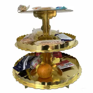 Hot sale birthday party disposable paperboard cake stand 3 tier golden color cupcake stand