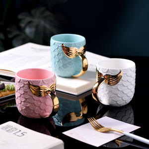 แก้วกาแฟเซรามิกรูป<span class=keywords><strong>นาง</strong></span><span class=keywords><strong>เงือก</strong></span>สำหรับ3D Newrest หูจับหางทองมีธีมมหาสมุทร - Product Image 1