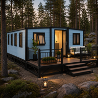 Cabane préfabriquée de luxe avec terrasse avant, maison modulaire en conteneur moderne pour complexe hôtelier, jardin, villa et projet Airbnb