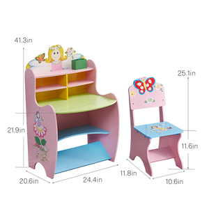 Juego de sillas de mesa de estudio para niños pequeños modernos con estantería para el aprendizaje del dormitorio con un diseño de madera para niños y bebés - Product Image 5