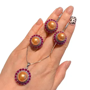 Set di gioielli di perle di zirconi di moda con orecchini di rame conchiglia collana anelli set di gioielli da sposa