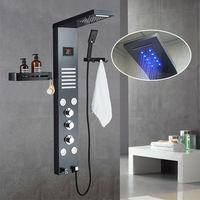 Système de panneau de douche en acier inoxydable avec affichage LED de la température, montage mural, colonne de douche multifonction pour salle de bain