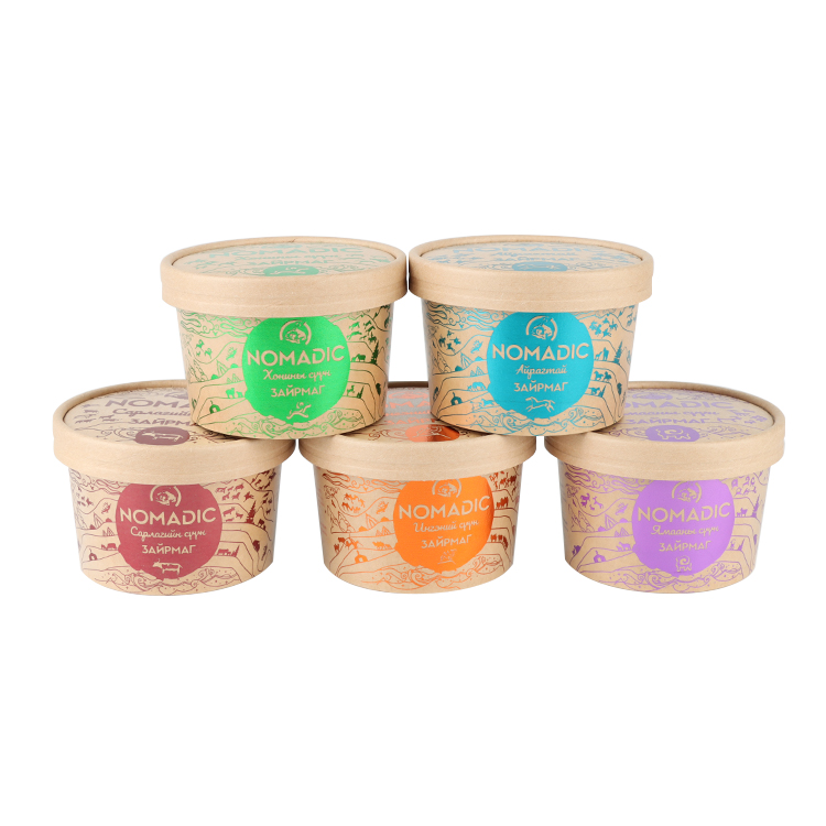 customized gold stamping Paper soup barrels with paper lids brown paper soup bowl disposable kraft soup cup