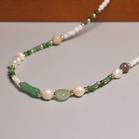Collier ras du cou géométrique tendance fait main plaqué or 18 carats avec perles vertes de jade et breloque imitation perle, cadeau pour femme