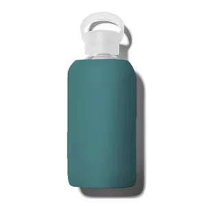 Botol Air Klasik Bebas BPA, Botol Air Kaca Mulut Lebar dengan Lengan Silikon dan Pegangan Plastik dengan Lengan Warna Berbeda