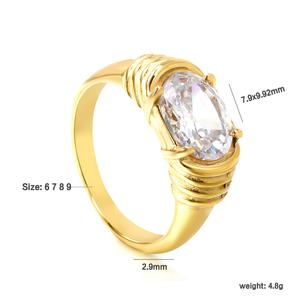 Vente en gros de bijoux pour femmes, bagues romantiques en forme de cœur, bijoux personnalisés en acier inoxydable plaqué or 18 carats, bague géométrique pour couple avec zircon - Product Image 3