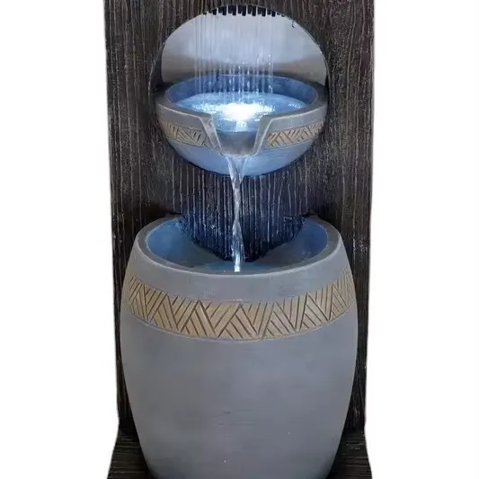 New Resin Cascade indoor and outdoor Feng Shui Garden Decorative Water Fountain Solar Powered with LED lights