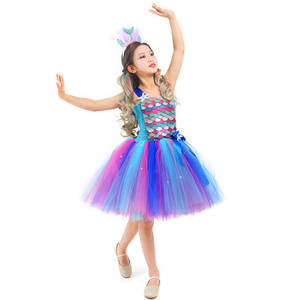 Robe de soirée pour enfants faite à la main sur le thème de la mer, robe en tulle pour fête d'anniversaire, tenue de séance photo, costume de sirène pour enfants avec étoile de mer et coquillage - Product Image 5