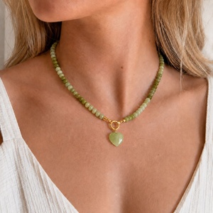 Collar de Acero Inoxidable con Cuentas de Ágata Amarilla de Verano, Hecho a Mano, de Primera Calidad, con Colgante de Corazón Rojo, Regalo - Product Image 2
