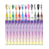 Stylo à ongles liquide permanent en gros, kit professionnel de graffiti pour nail art, ensemble de feutres de polissage, 12 couleurs, stylo de traitement des ongles