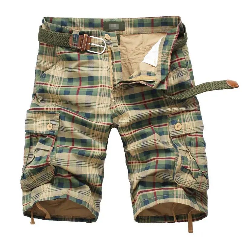 FanLi אופנה משובץ החוף המזדמן של מכנסיים Camo מכנסי הסוואה צבאי קצר מכנסיים זכר ברמודה מטען סרבל