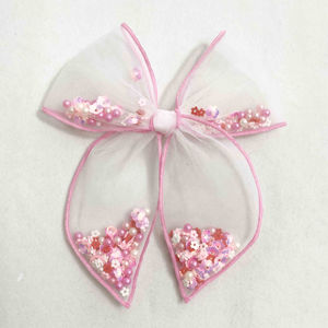 Valentines Haar Mesh Boog Clips Klei Kralen Haar Clips Schattig Hoort Lovertjes Confetti Valentines Shaker Boog Haar Clip - Product Image 3