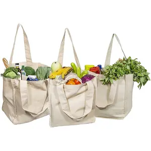 快速交货可重复使用的帆布杂货购物手提袋超大棉回收购物袋杂货购物手提袋