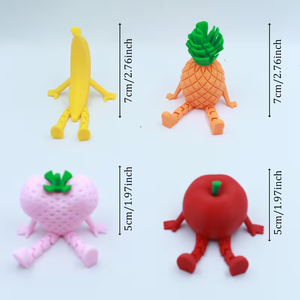 Ornement de fruits imprimés en 3D, lot de 4 statues créatives, décoration de rêve aux fruits articulés, idéal pour la décoration de chambre - Product Image 2