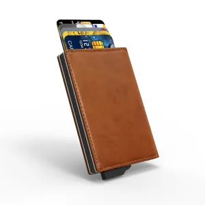 New slim Pu leather aluminum RFID wallet pop up case credit card money clip wallet