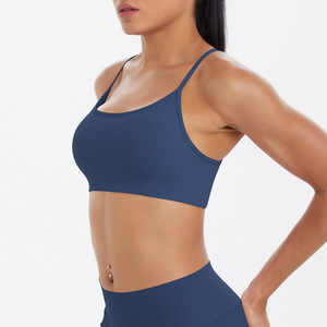 Women Thin Strap Criss Cross <b>Back</b> Sports Bra Padded <b>Low</b> Support Shockproof Yoga Bra Gym Running Pilates Workout Crop <b>Top</b> OEM ODM - Product Image 5