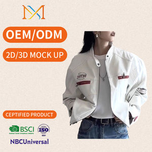 American High-street Leather <strong>Biker</strong> <strong>Jacket</strong> for Women Loose Short Design for <strong>Petite</strong> Figures with Embroidery - Product Image 4