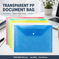 Porte-documents A4 en PP transparent avec bouton-pression, rayures diagonales, classeur en plastique transparent, pochette pour documents, rangement pour l'école et le bureau