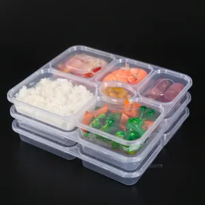 Récipients jetables en plastique transparent 6 compartiments pour la préparation de sauces et de repas Boîte d'emballage pour fast-food pour le déjeuner et le restaurant dans un hôtel