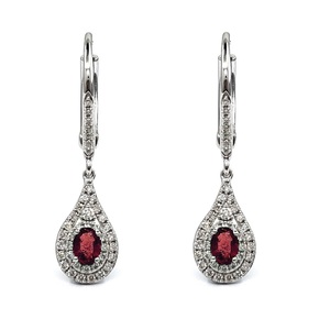 Pendientes Colgantes de Oro Blanco Sólido de 18K con Rubí Natural VS y Diamantes en Forma de Lágrima, Fabricante a Medida, Regalo de Lujo para Novia o Aniversario - Product Image 1