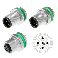 Conector M12 Impermeable IP67 de Montaje Frontal, Tipo PCB, Receptáculo de Montaje Trasero, 2-17 Pines, Conector de Panel M12