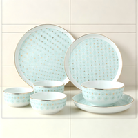 Service de table en porcelaine fine à bord doré géométrique, assiettes et bols en céramique de luxe, vaisselle pour mariage, hôtel, maison, anti-fuite, compatible lave-vaisselle