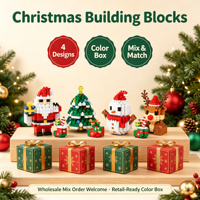 Série d'ornements de Noël en blocs de construction, figurines décoratives miniatures saisonnières assorties (Père Noël, Bonhomme de neige, Arbre, Renne) avec boîte colorée