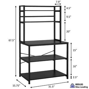 공장 직접 5 단 주방 수납 랙 선반 허치, 목재 주방 가구 전자 레인지 스탠드 선반 랙 메탈 블랙 - Product Image 5