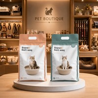 Sacs à litière pour chat en plastique à fond plat, imprimés sur mesure, 1 kg/5 kg/10 kg, avec poignées